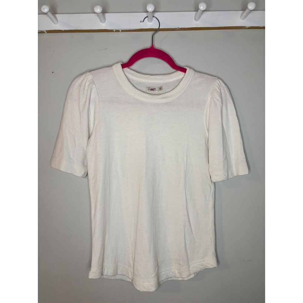 Faherty Pima Cotton Modal Puff Sleeve Tee Cream Womens XS